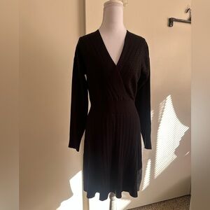 Lucky Brand Black Long Sleeve Wrap Knit Dress